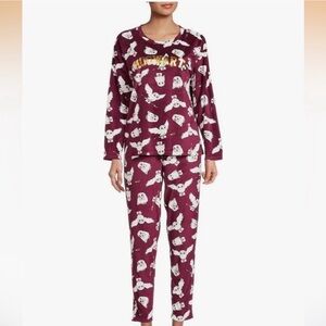 Women's Maroon Pajama Set with White Print